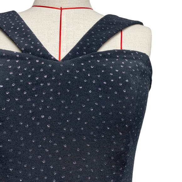 Vintage L.A. Glo Black Glitter Dot Side Slit Grecian Neck Dress - Picture 3 of 8